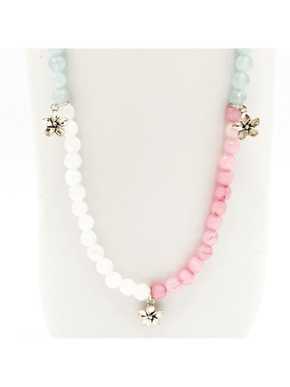 Silver cherry blossom beaded necklace - Picture 5 of 8